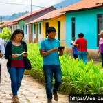 Home 22 기후변화 관측을 위한 시민 소통의 중요성 - A vibrant community scene in a small Latin American town with diverse neighbors—men and women of var...
