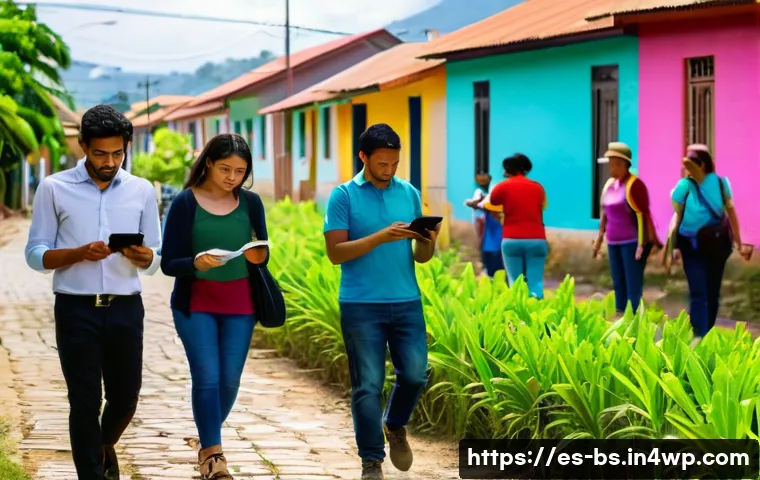 기후변화 관측을 위한 시민 소통의 중요성 - A vibrant community scene in a small Latin American town with diverse neighbors—men and women of var...