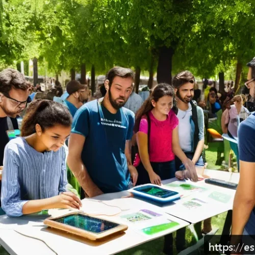 Home 30 기후변화 시민 관측의 현황 및 향후 방향 - A vibrant community workshop in a sunny Madrid neighborhood park, where diverse local residents incl...