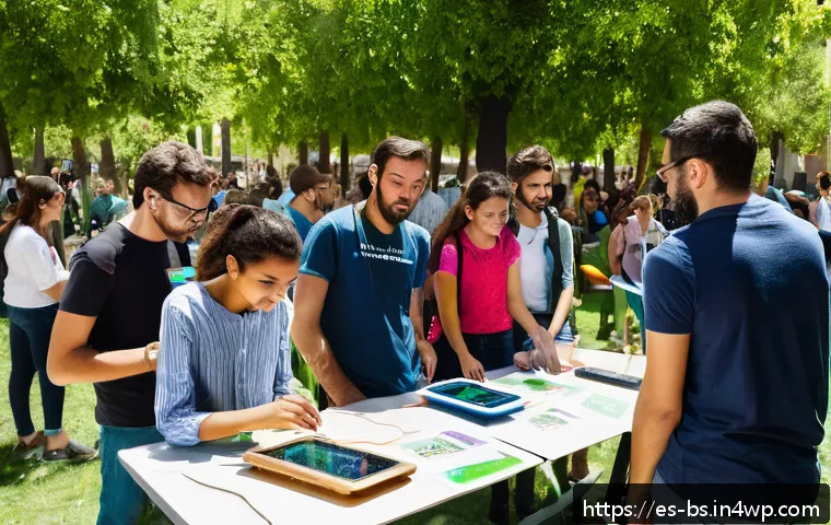 기후변화 시민 관측의 현황 및 향후 방향 - A vibrant community workshop in a sunny Madrid neighborhood park, where diverse local residents incl...