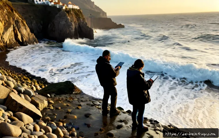 Home 17 기후변화 시민 관측 참여의 글로벌 사례 - Photorealistic coastal citizen science scene in northern Spain, diverse adult volunteers in practica...